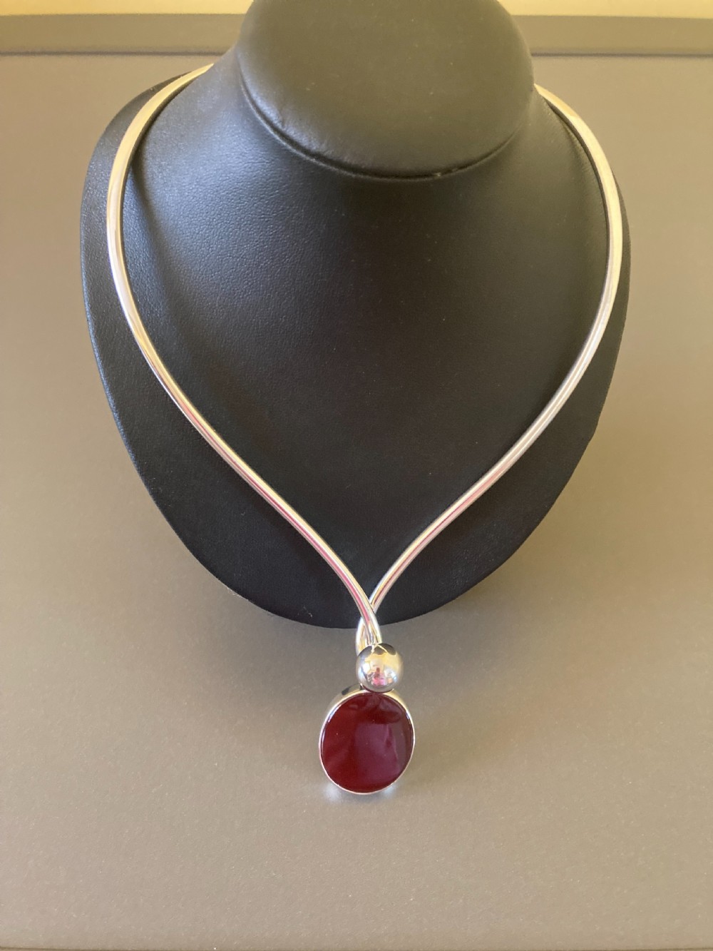 Danish Silver Torque with Red Agate. 1960s. By N E From. View V
