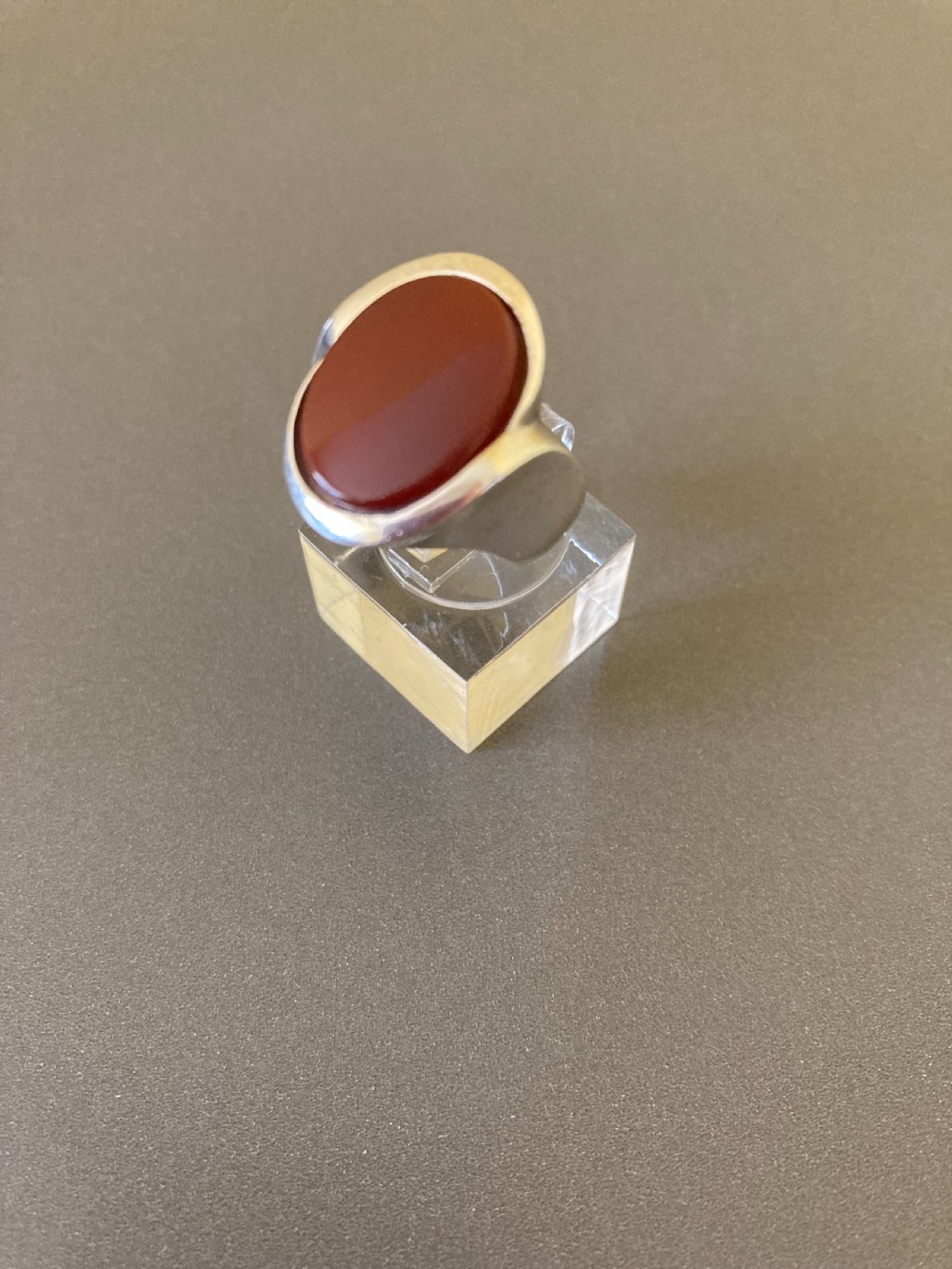 Danish Silver and Red Agate Ring. By N E From. 1960s.