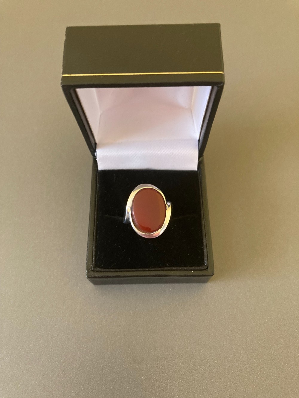 Danish Silver and Red Agate Ring. By N E From. 1960s. View II