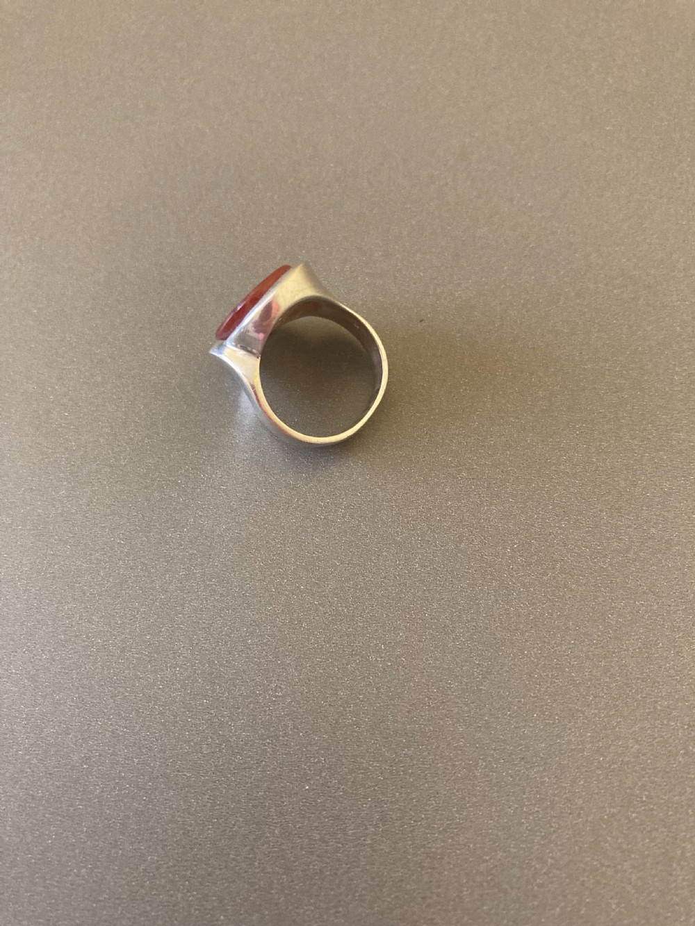 Danish Silver and Red Agate Ring. By N E From. 1960s. View IV