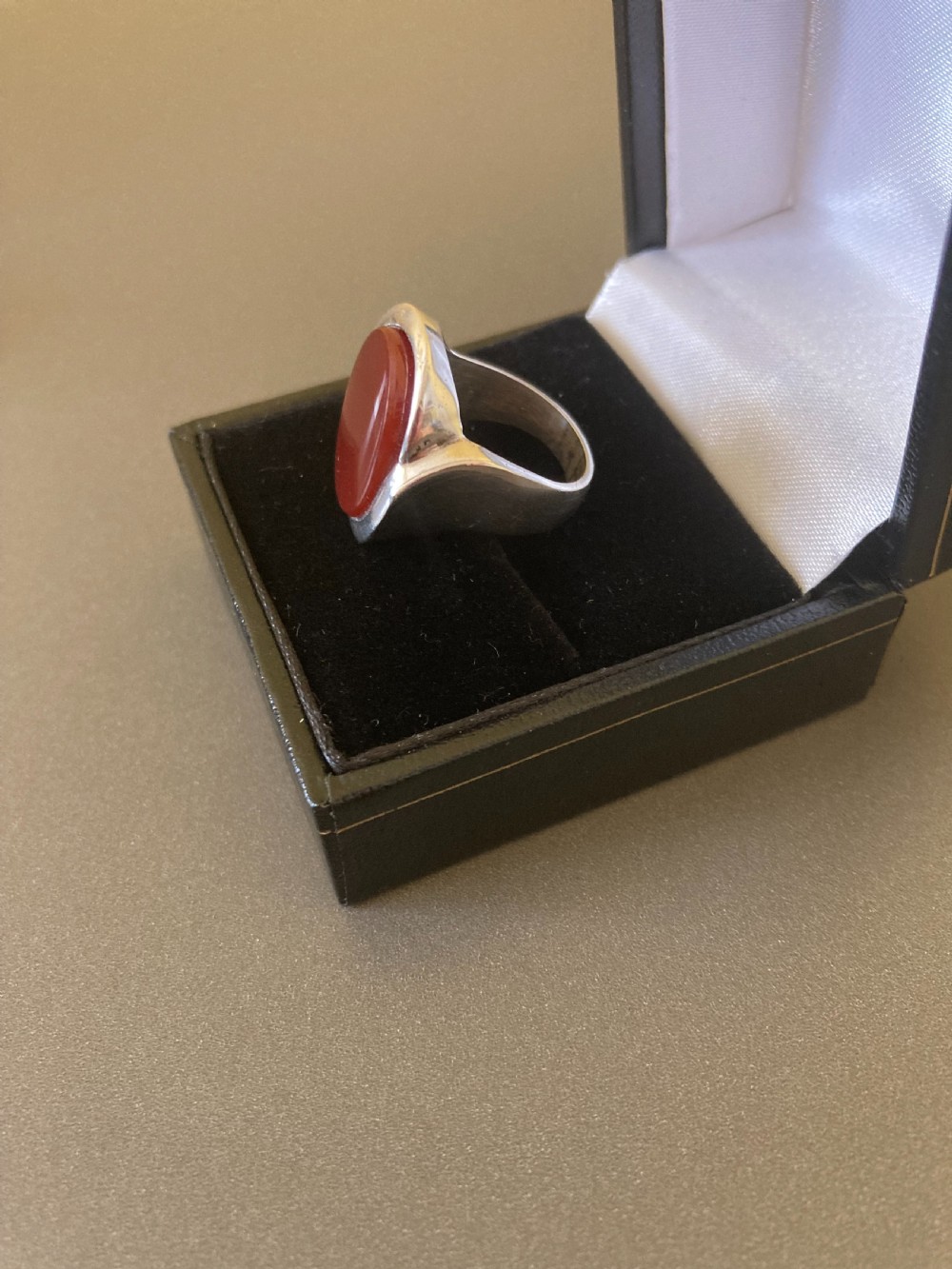 Danish Silver and Red Agate Ring. By N E From. 1960s. View V