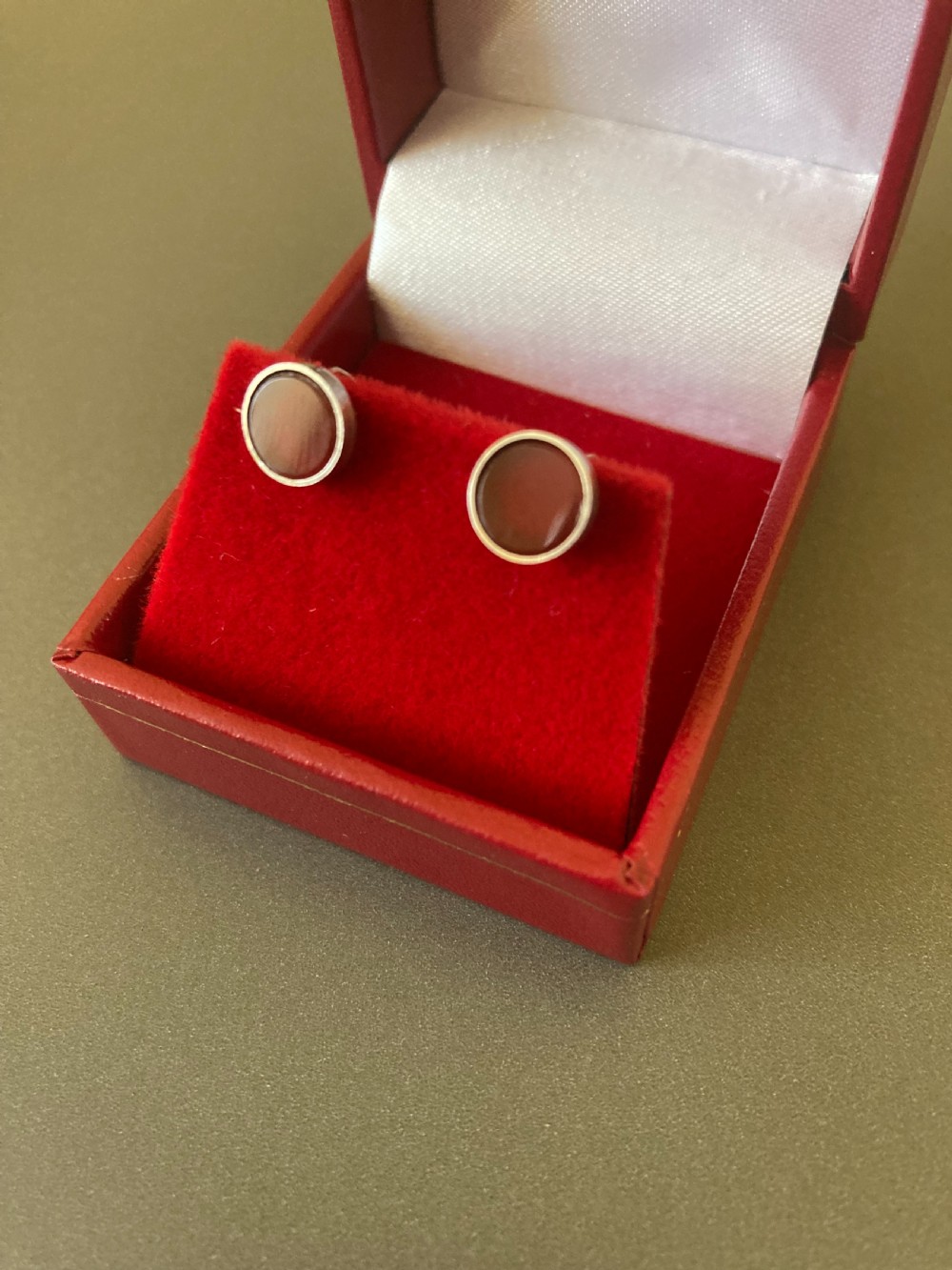 Danish Silver and Red Agate Earrings. By N E From. 1960s. View II