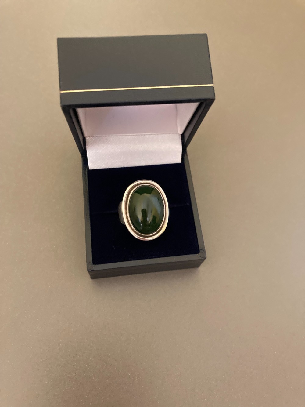 Georg Jensen Danish Silver Ring with Nephrite. 1950s.