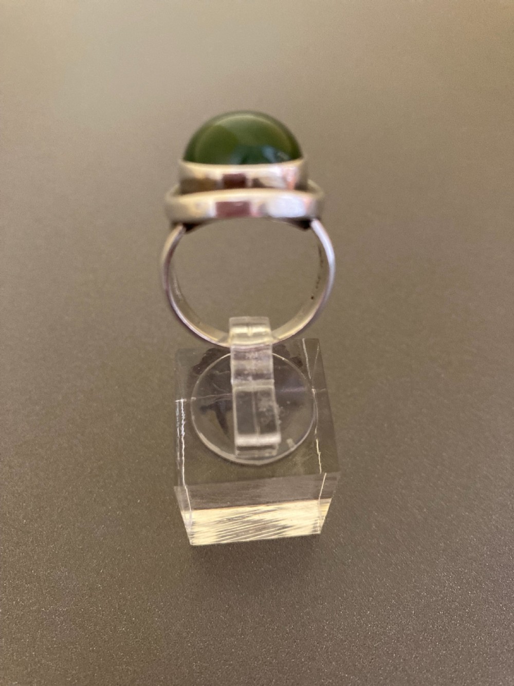 Georg Jensen Danish Silver Ring with Nephrite. 1950s. View IV