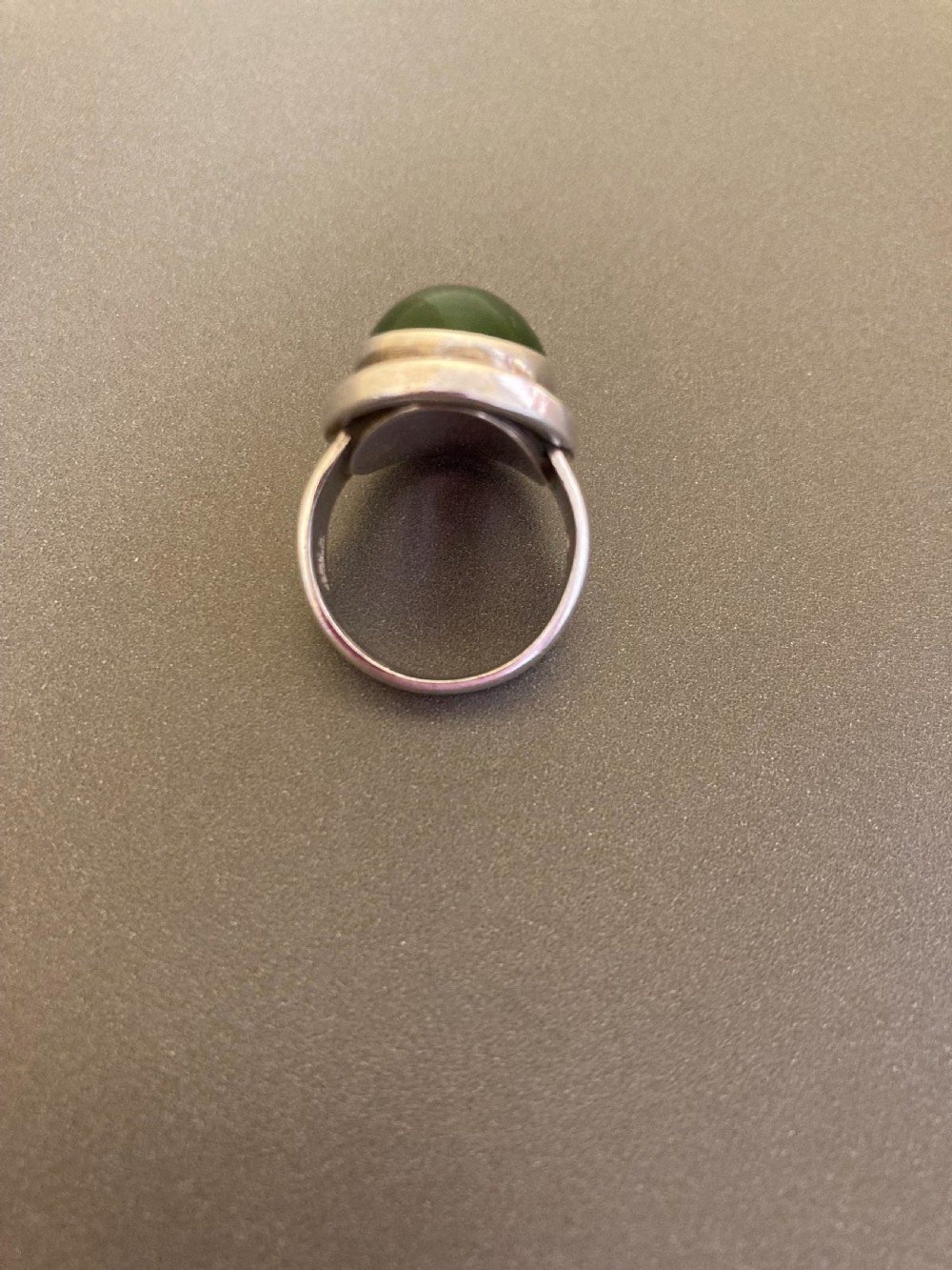 Georg Jensen Danish Silver Ring with Nephrite. 1950s. View V