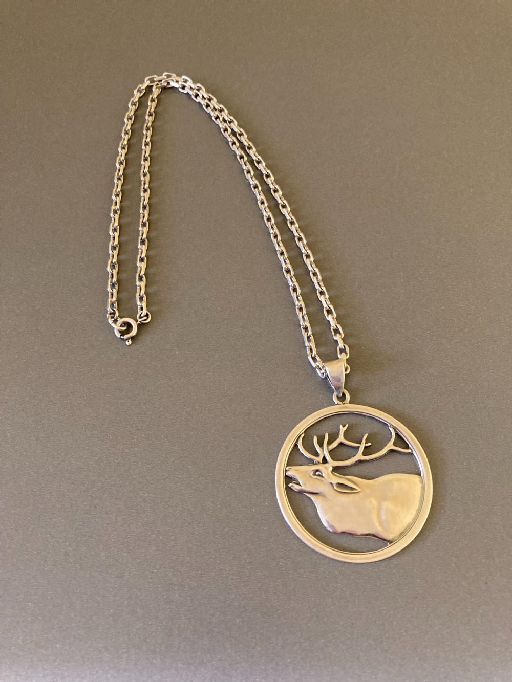 Danish Silver Pendant with Stag. 1930s.