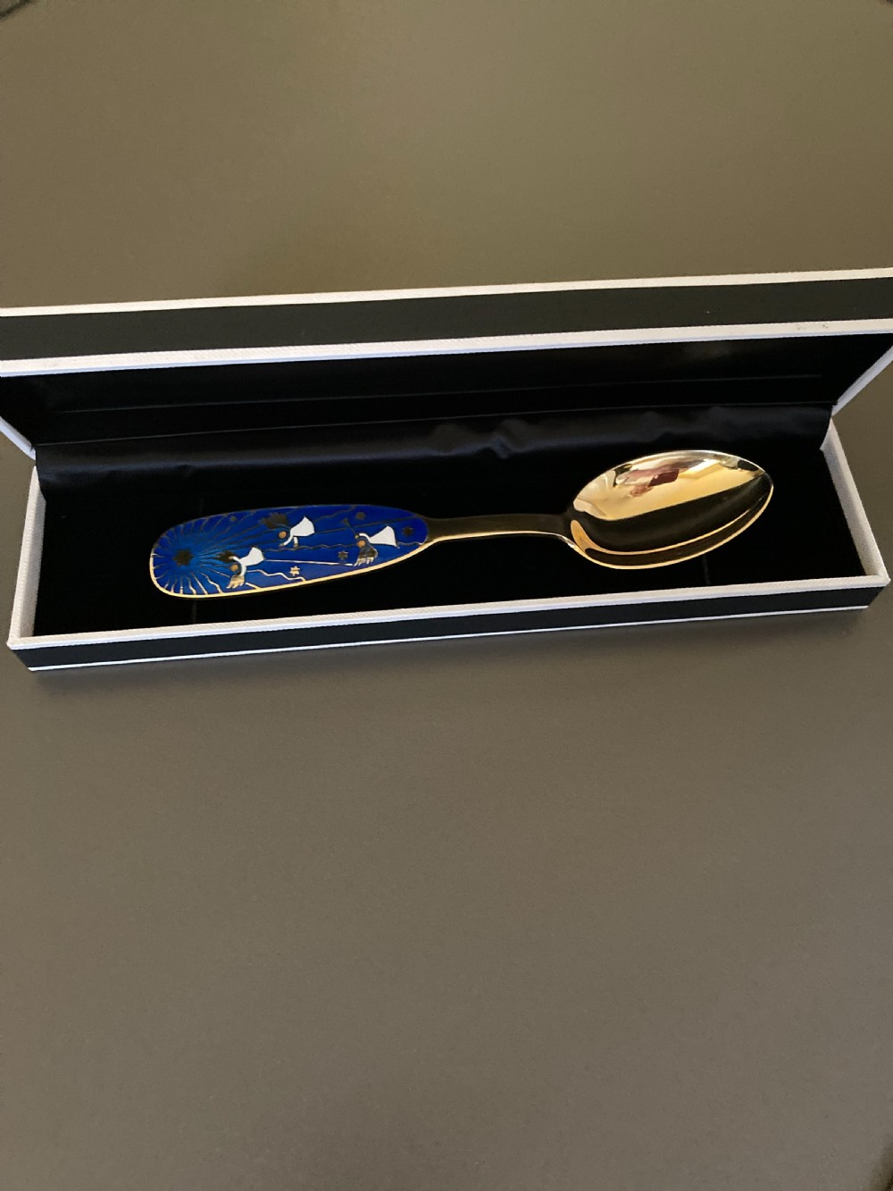 Danish Silver Gilt and Enamel Christmas Spoon. 1953. View V