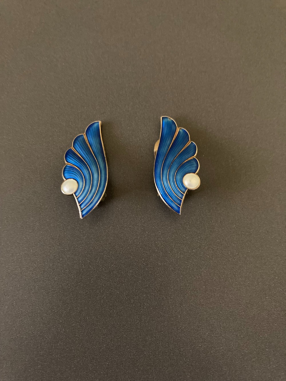 Norwegian Silver Gilt and Enamel Ear Clips. 1950s.