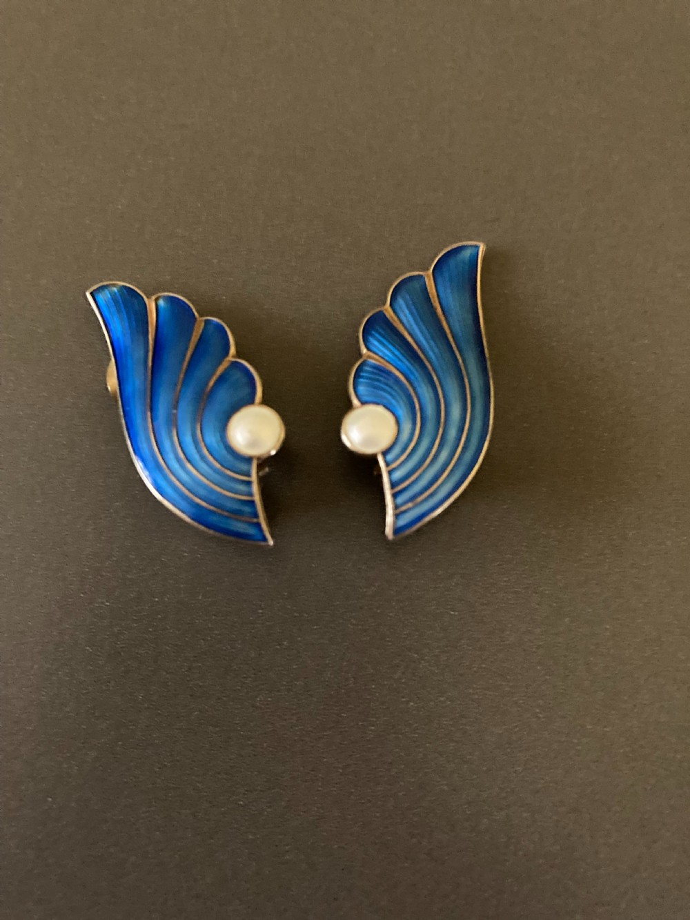 Norwegian Silver Gilt and Enamel Ear Clips. 1950s. View II