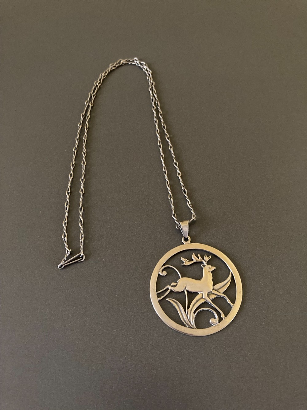 Danish Silver Pendant With Stag. 1940s.