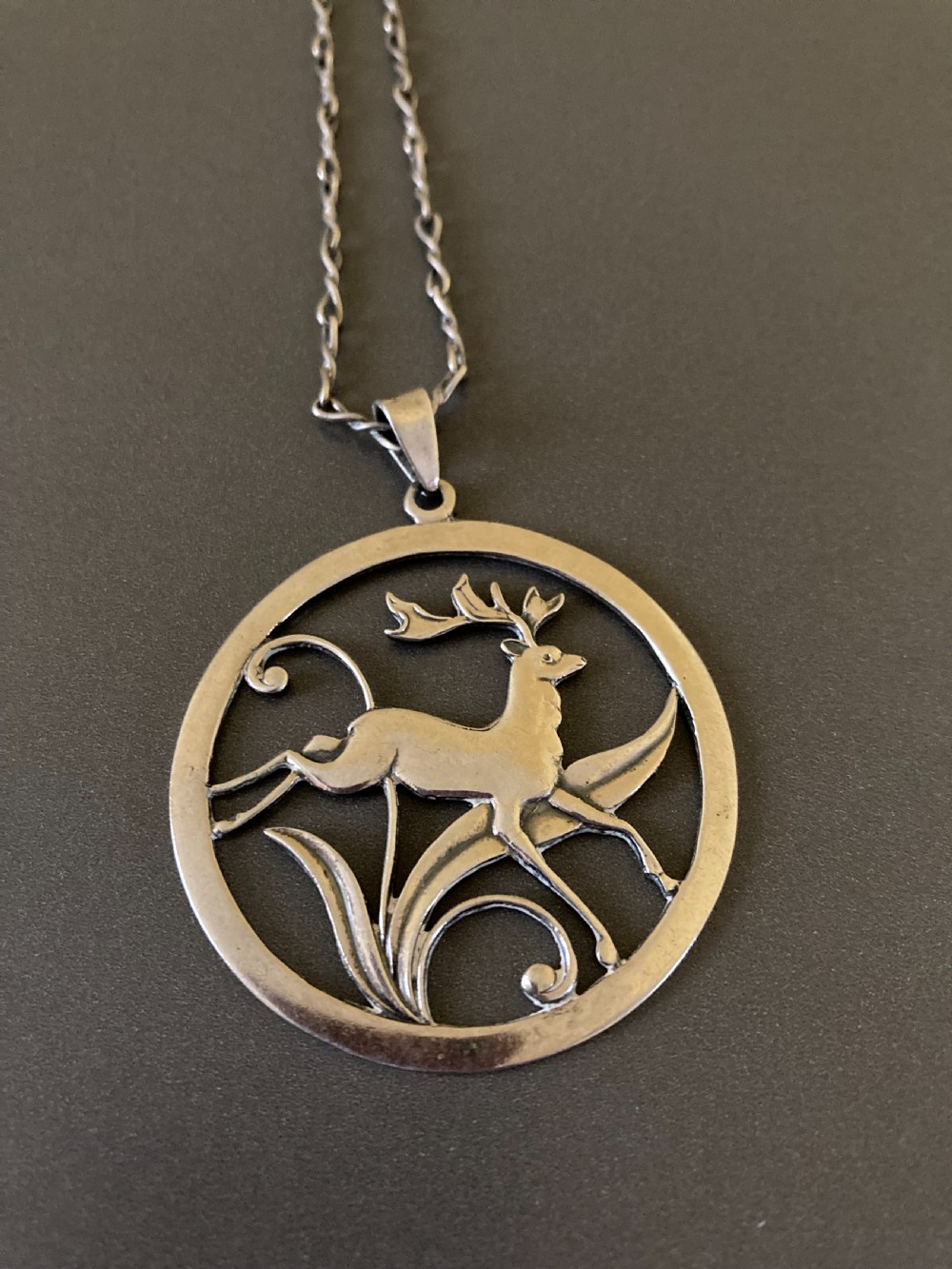 Danish Silver Pendant With Stag. 1940s. View II