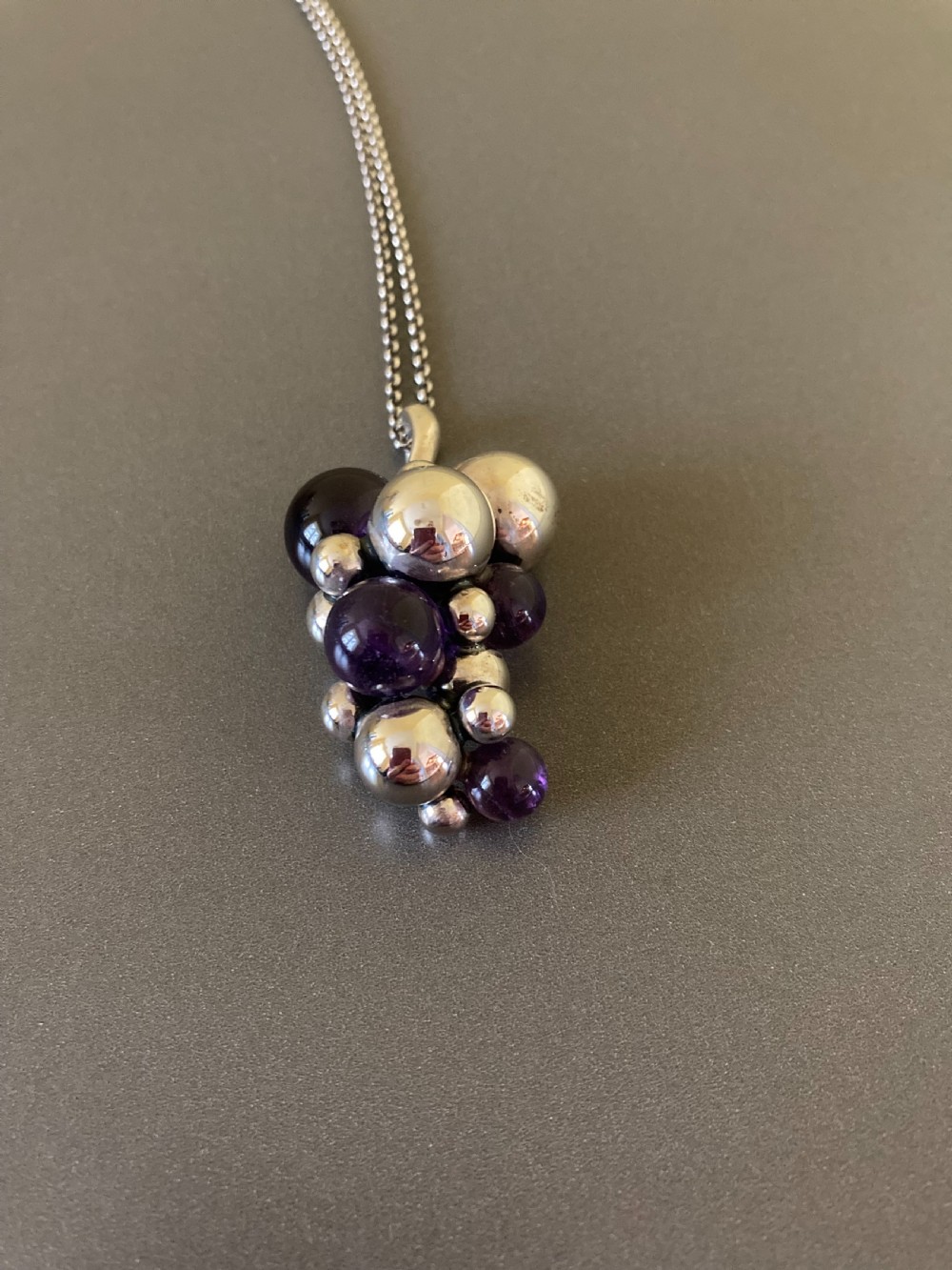 Georg Jensen Danish Silver and Amethyst Pendant. View II