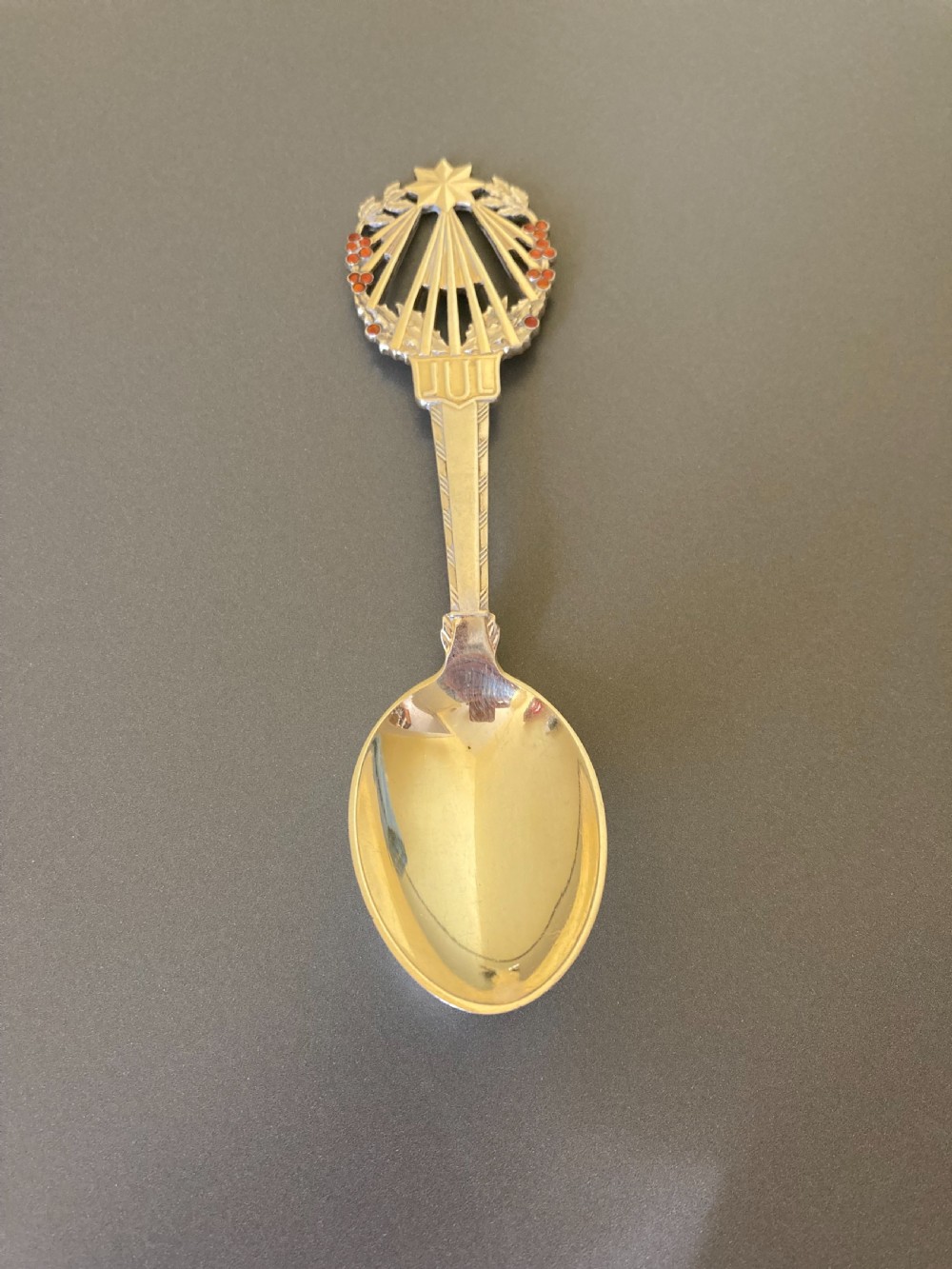 Danish Silver Gilt and Enamel Christmas Spoon. 1922.
