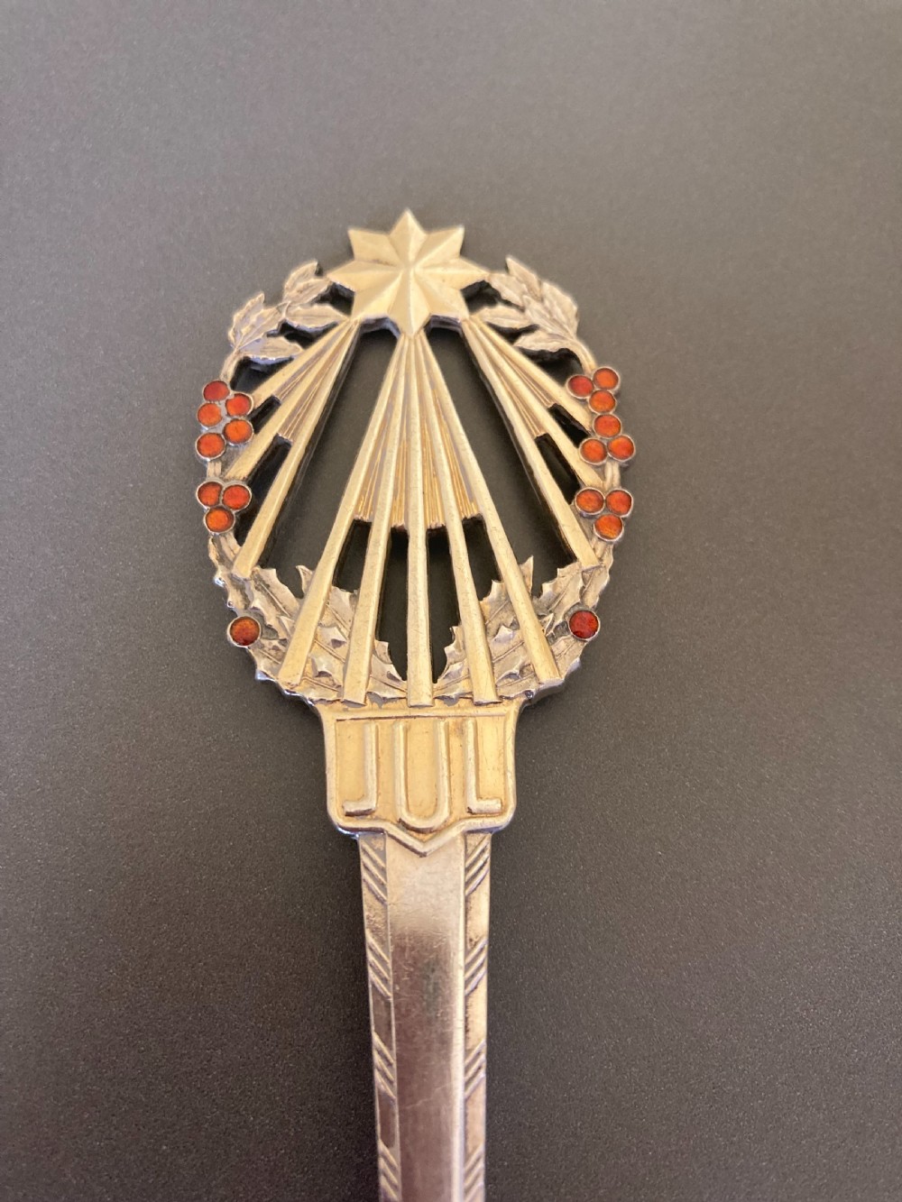 Danish Silver Gilt and Enamel Christmas Spoon. 1922. View II