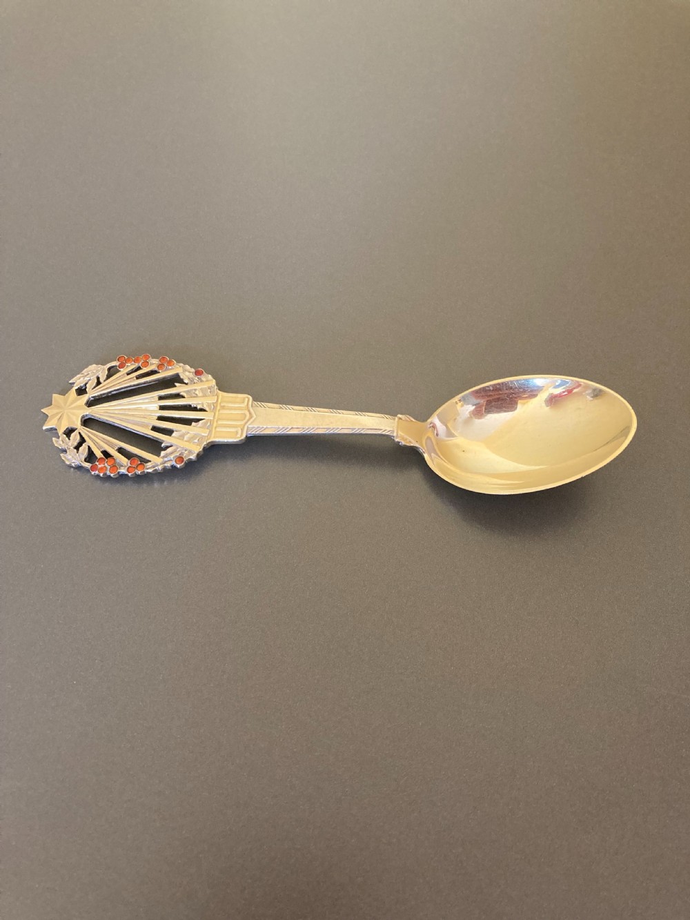 Danish Silver Gilt and Enamel Christmas Spoon. 1922. View III
