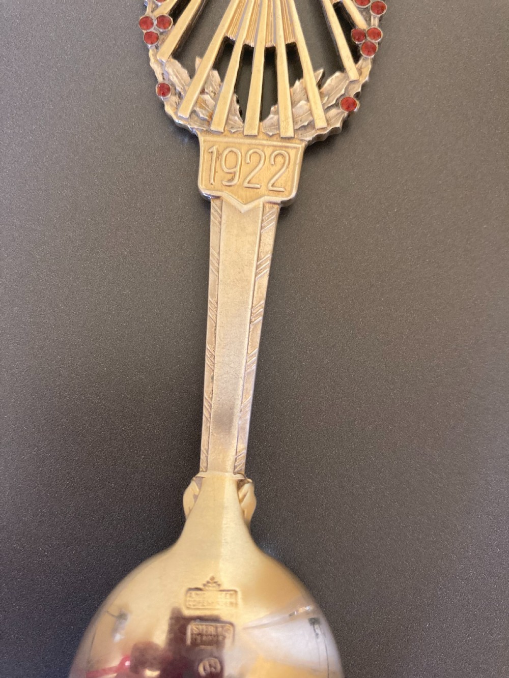 Danish Silver Gilt and Enamel Christmas Spoon. 1922. View V