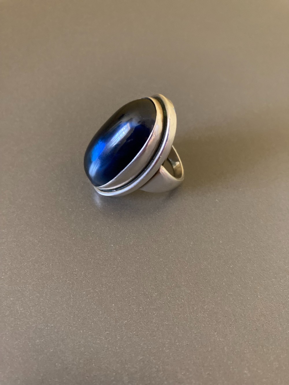 Georg Jensen Danish Silver Ring with Synthetic Sapphire.