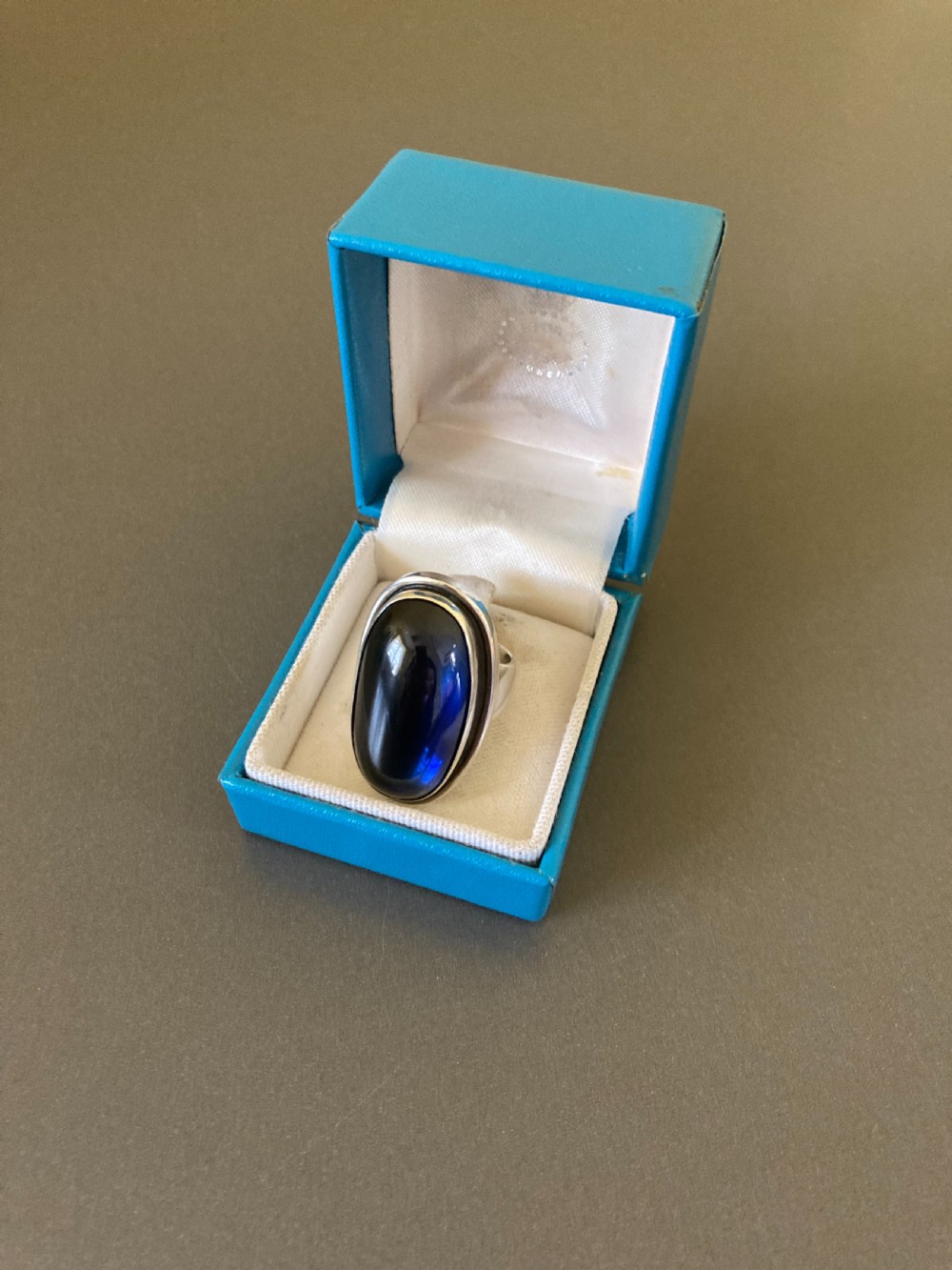 Georg Jensen Danish Silver Ring with Synthetic Sapphire. View II