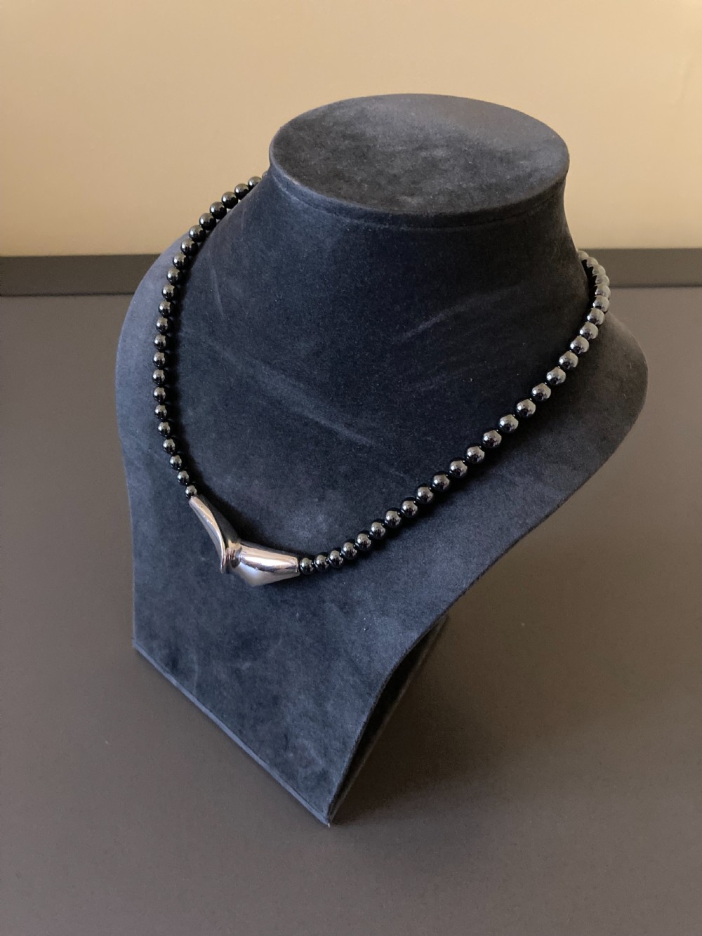 Danish Silver Pendant on Hematite Necklace. 1960s. View III