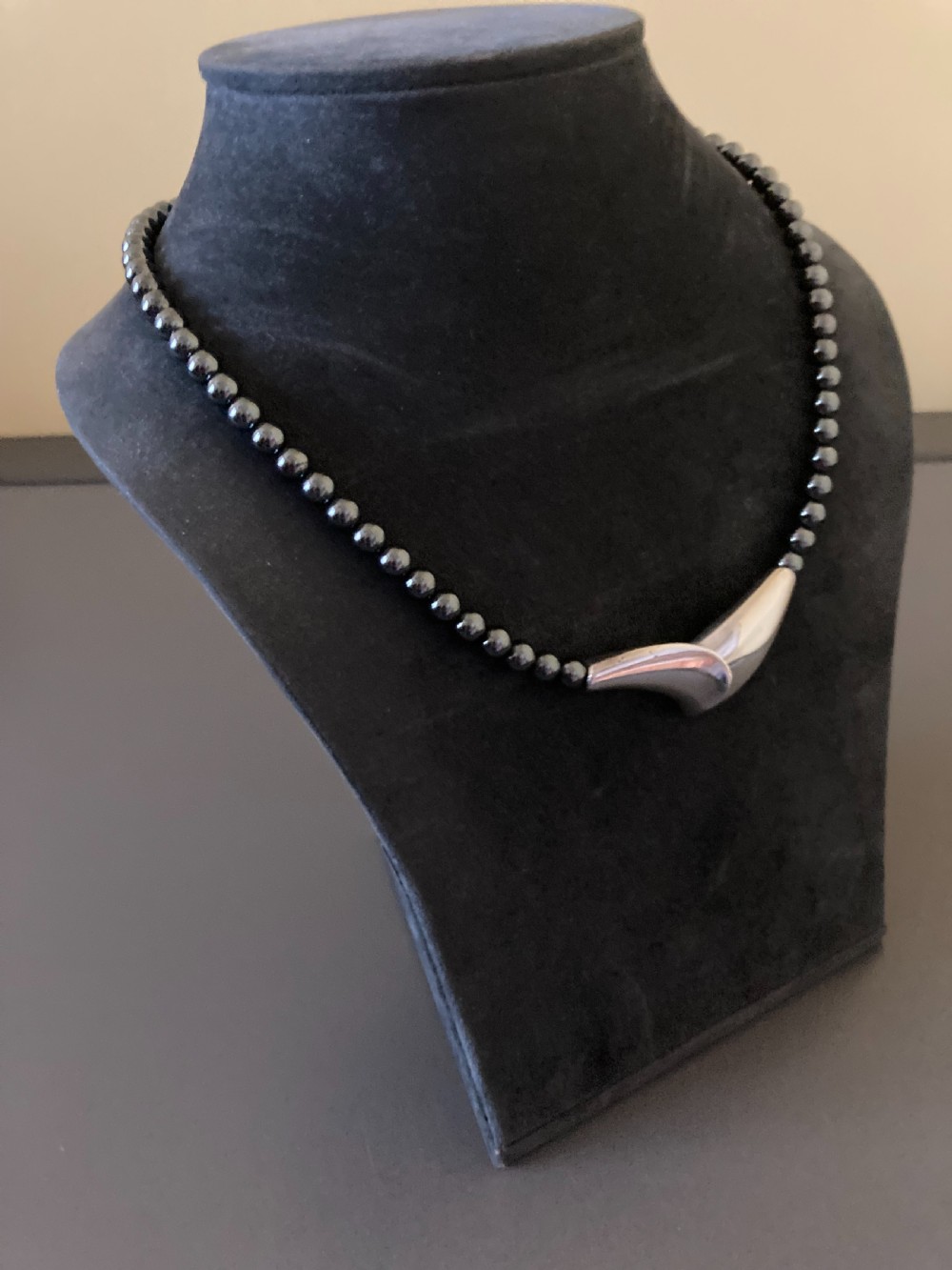 Danish Silver Pendant on Hematite Necklace. 1960s. View IV