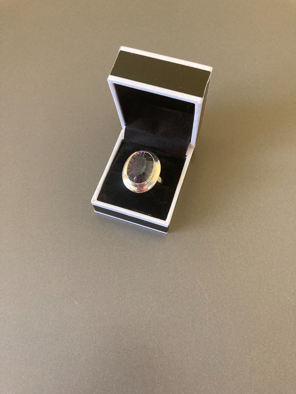 Danish Silver Ring with Mystic Topaz. 1960s.