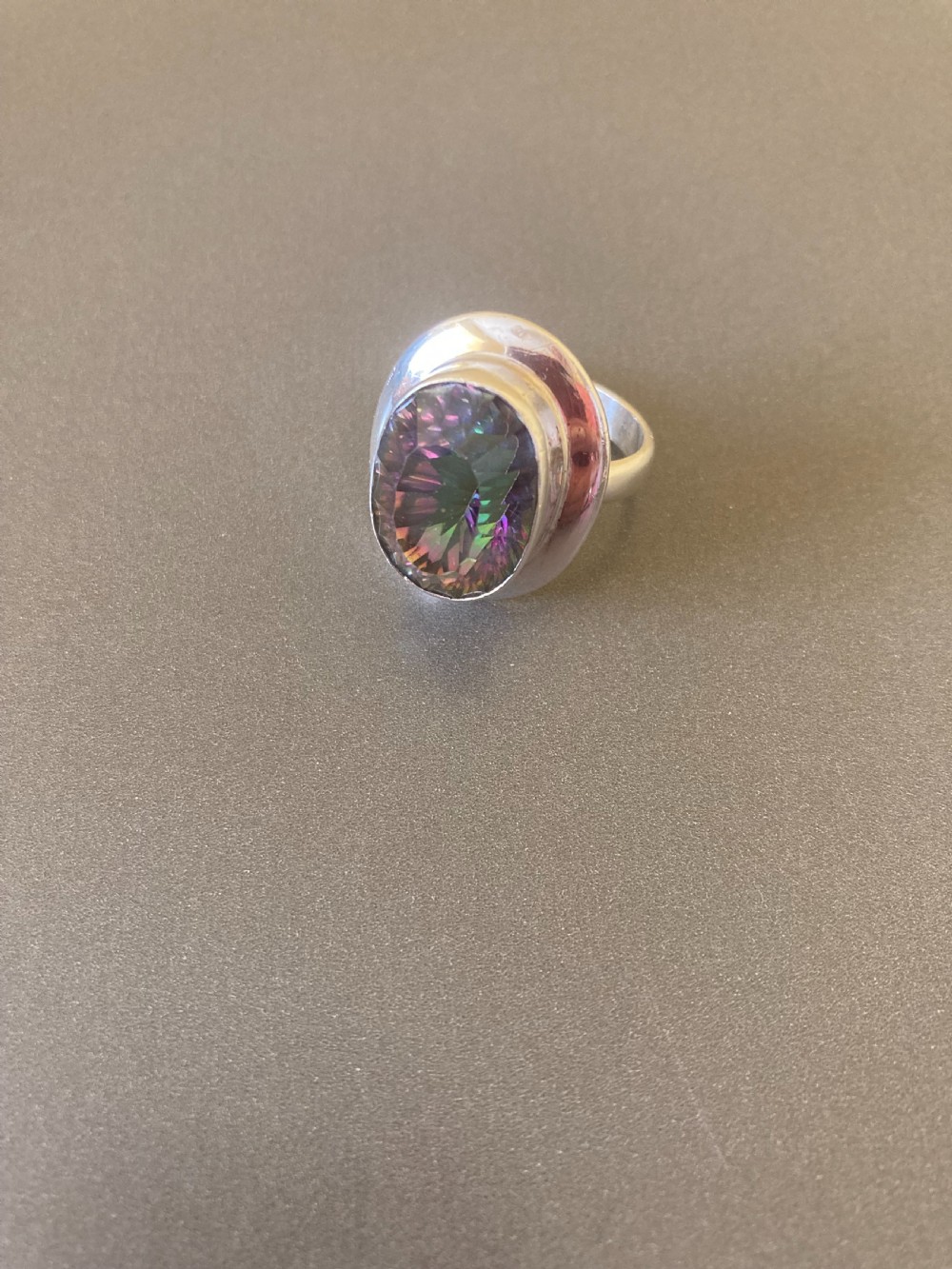 Danish Silver Ring with Mystic Topaz. 1960s. View II