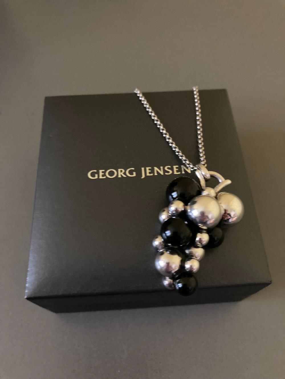 Georg Jensen Large Danish Silver and Onyx Grape Pendant. View VI
