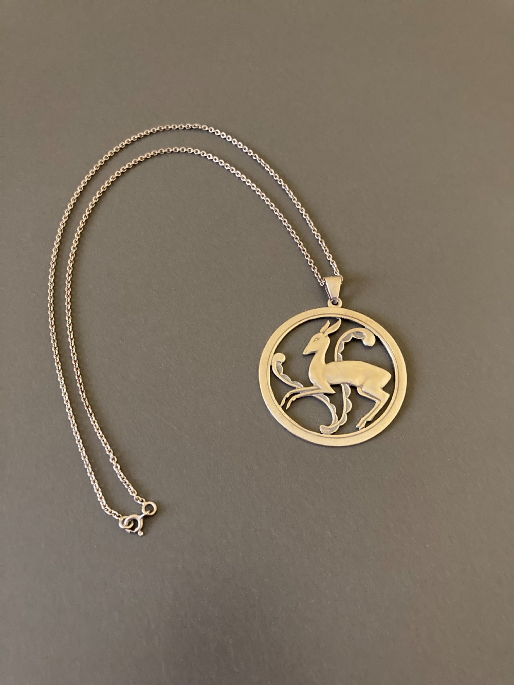 Danish Silver Pendant with Dear. 1940s.
