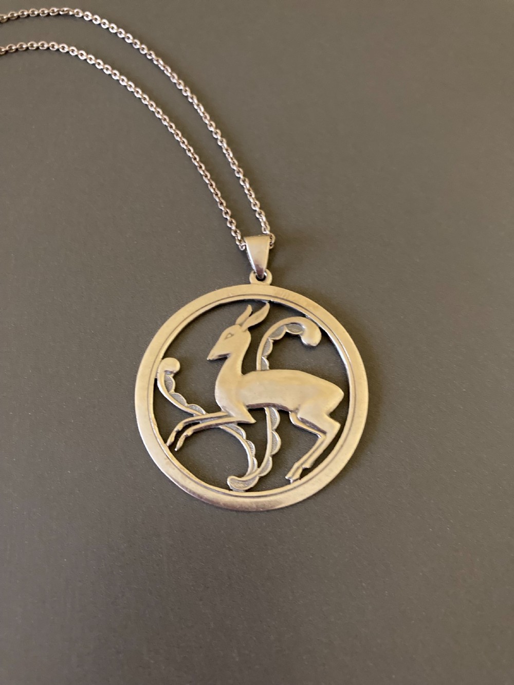 Danish Silver Pendant with Dear. 1940s. View II
