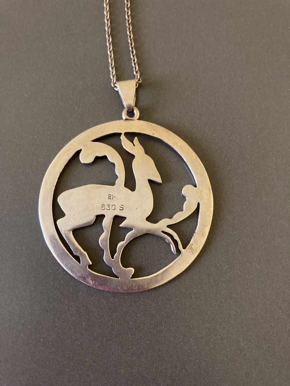 Danish Silver Pendant with Dear. 1940s. View III