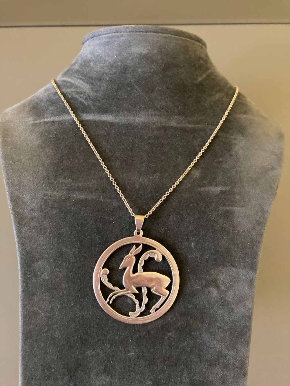 Danish Silver Pendant with Dear. 1940s. View V