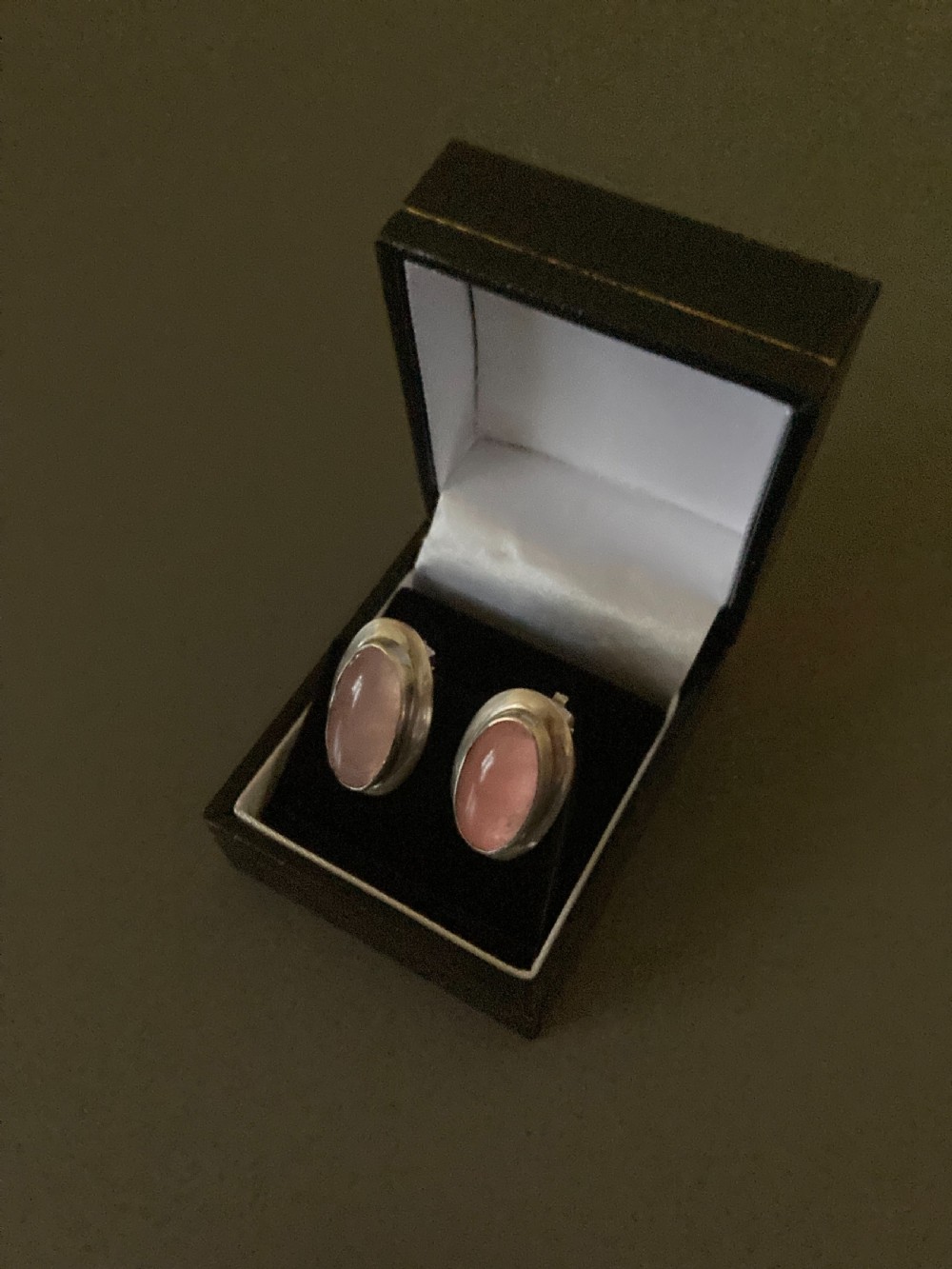 Danish Silver Ear Clips with Rose Quartz. By N E From. 1960s View III