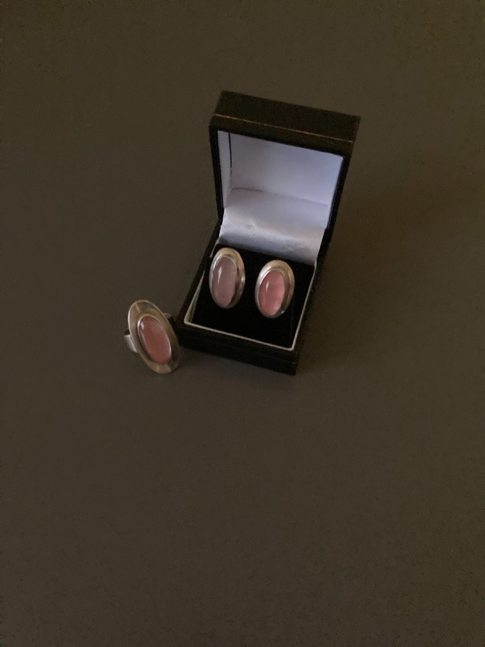 Danish Silver Ear Clips with Rose Quartz. By N E From. 1960s View IV
