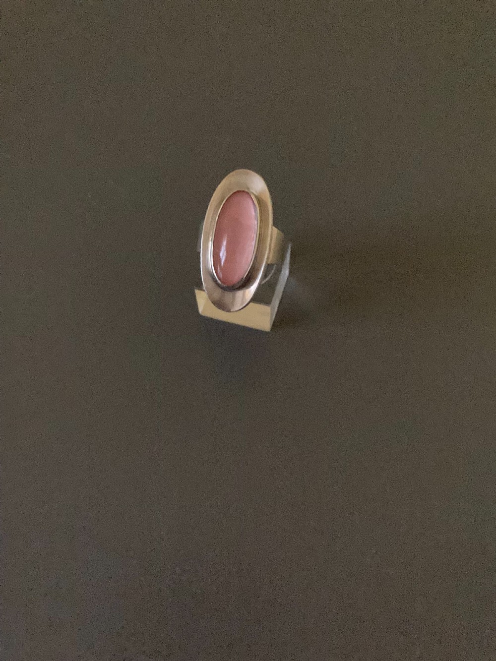 Danish Silver and Rose Quartz Ring. By N E From. 1960s. View II