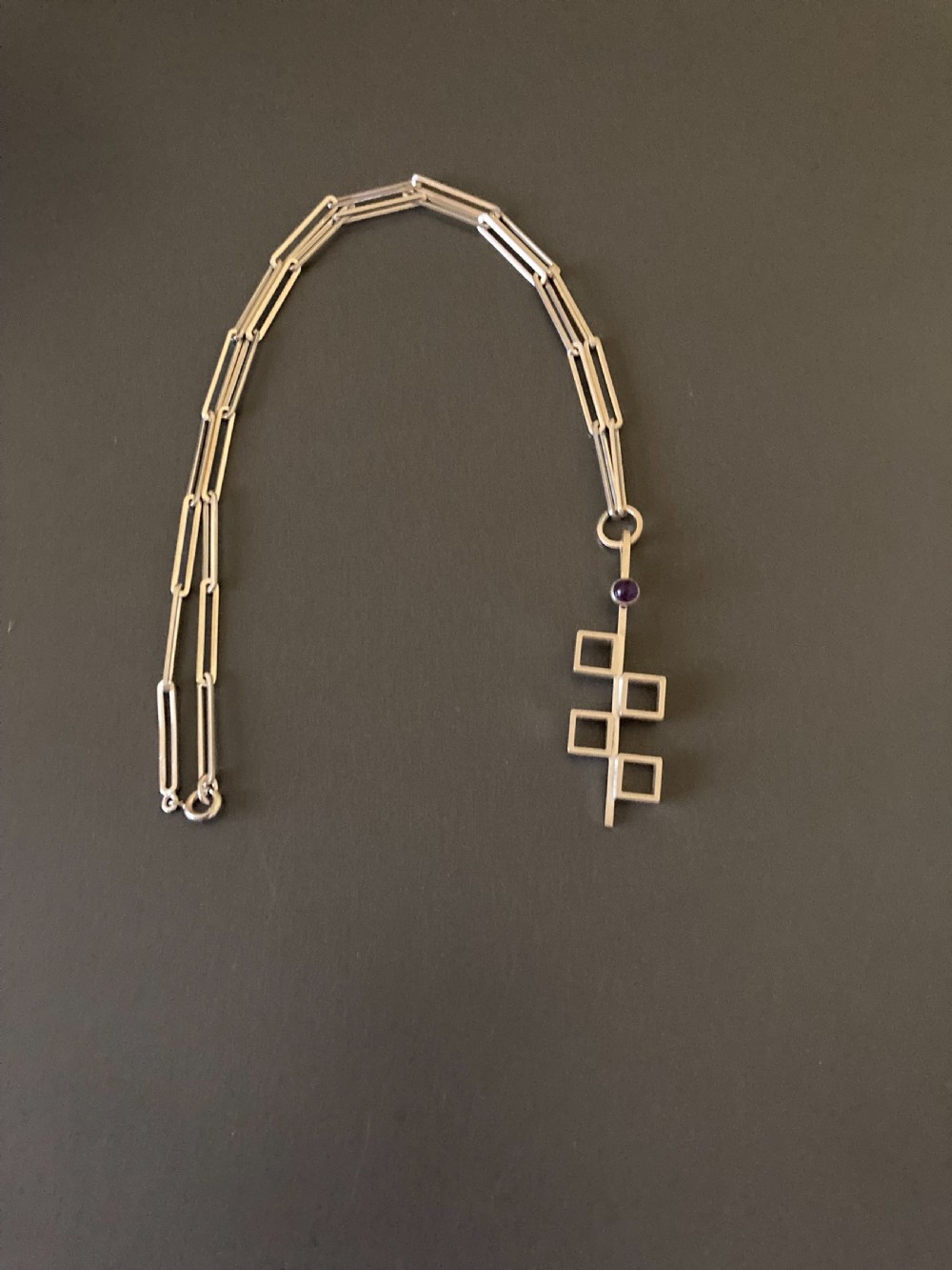 Danish Silver Necklace with Pendant. By N E From. View V