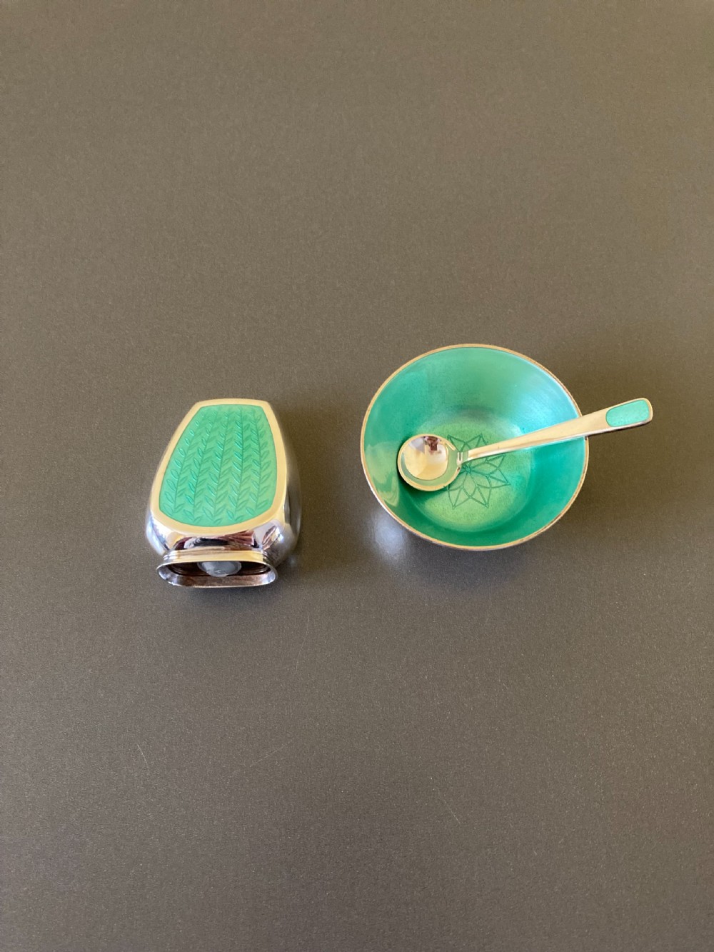 Danish Silver and Enamel Cruet Set. By Anton Michelsen. View II