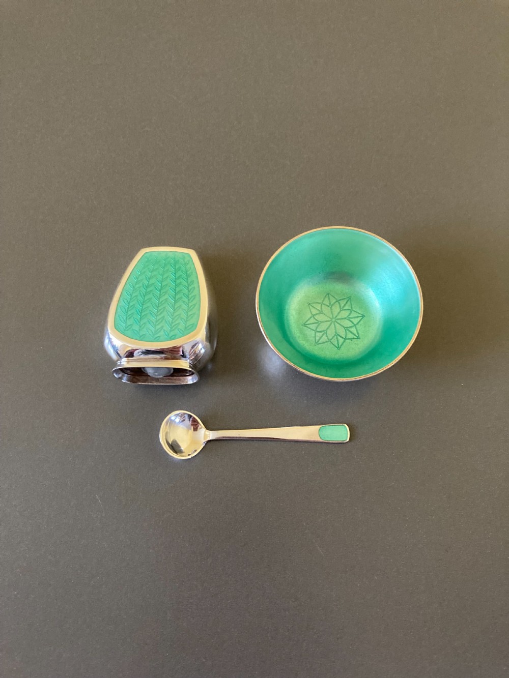 Danish Silver and Enamel Cruet Set. By Anton Michelsen. View III