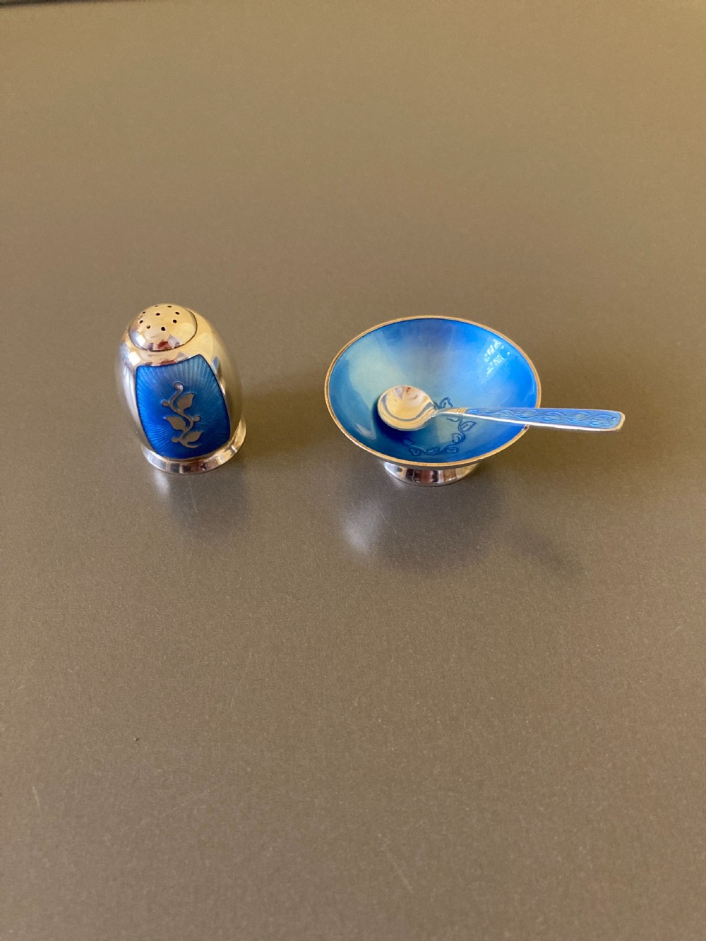 Danish Silver and Enamel Cruet Set. By Volmer Bahner.