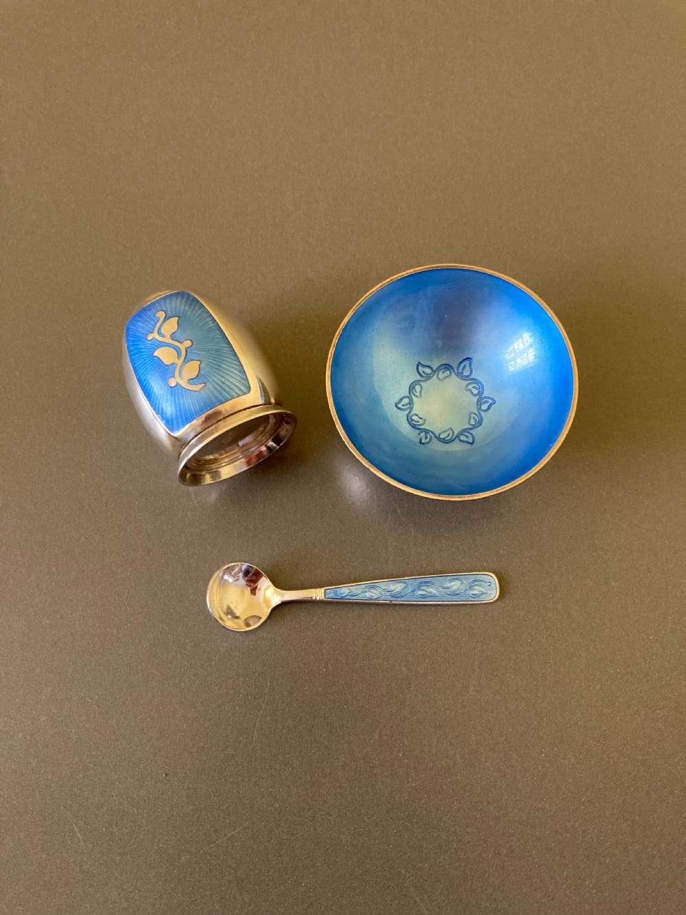 Danish Silver and Enamel Cruet Set. By Volmer Bahner. View III