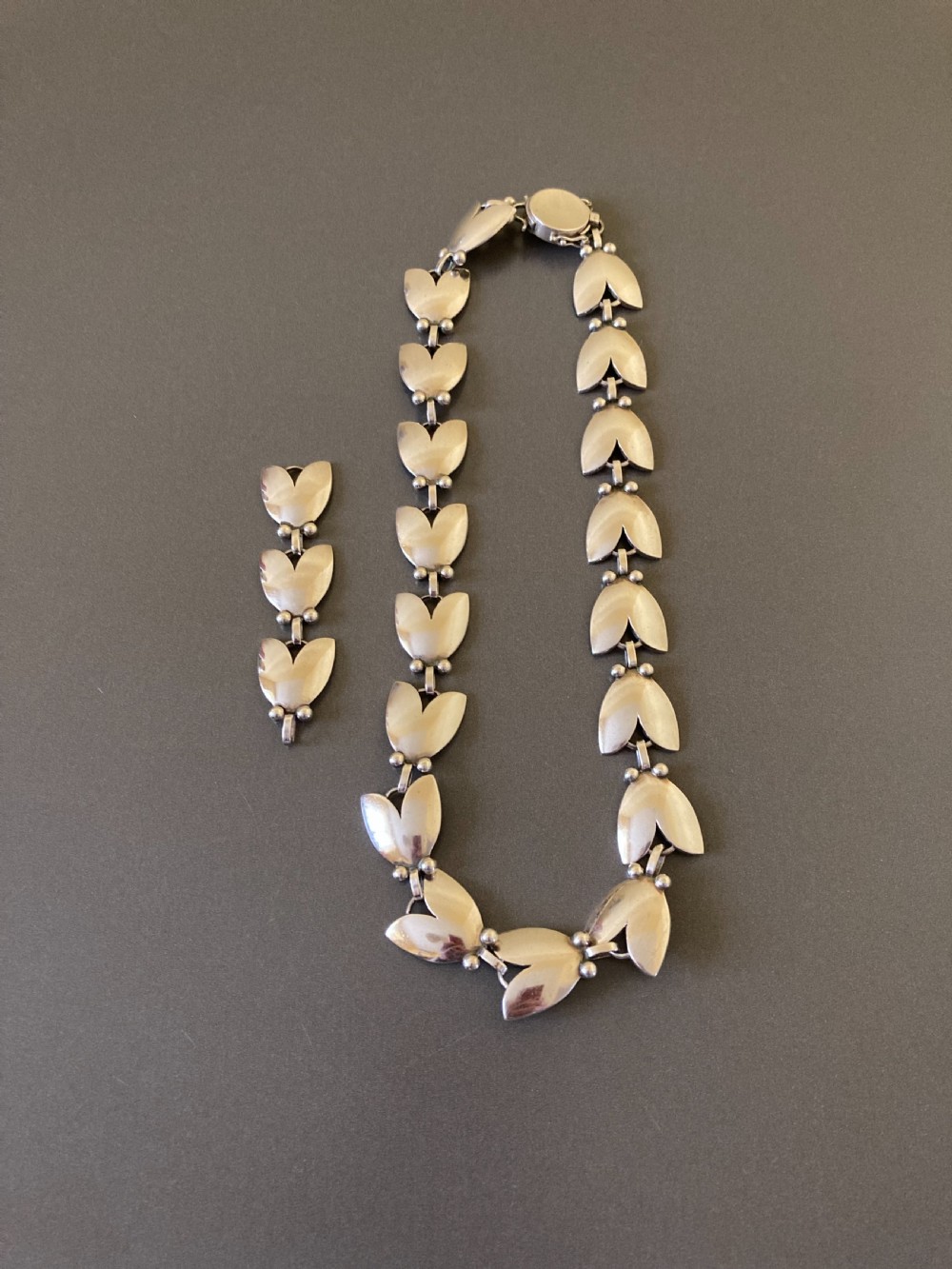 Georg Jensen Danish Silver Necklace. No 66. With matching earrings. View VI