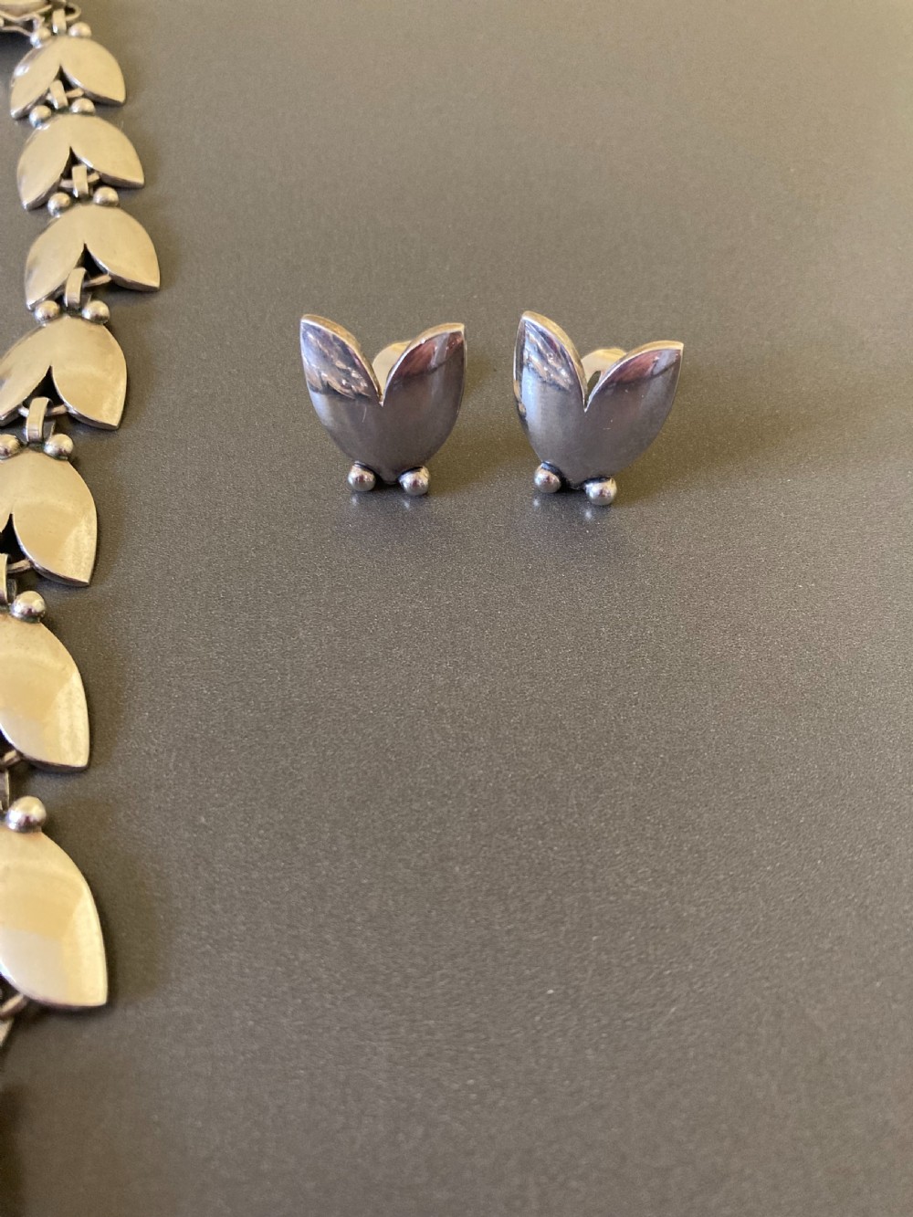 Georg Jensen Danish Silver Necklace. No 66. With matching earrings. View VII