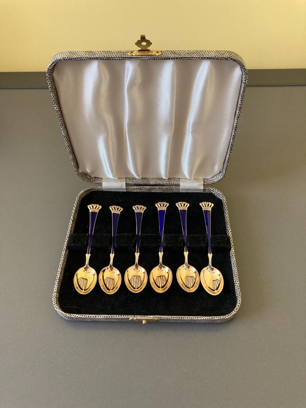 6 Danish Silver Gilt and Enamel Mocha/Coffee Spoons. 1950s.