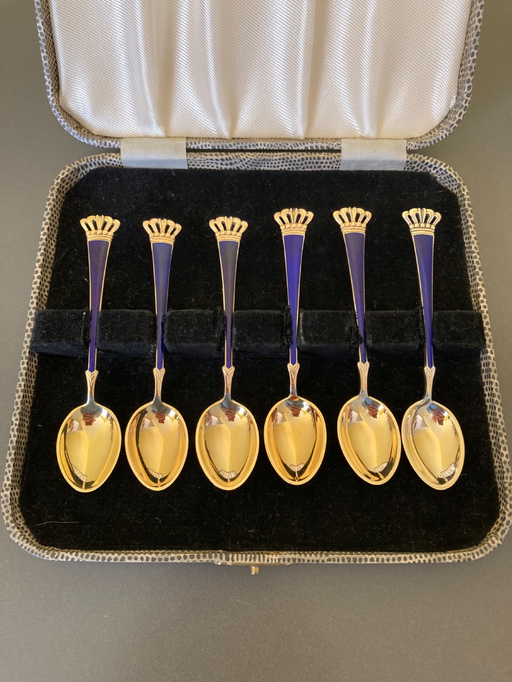 6 Danish Silver Gilt and Enamel Mocha/Coffee Spoons. 1950s. View II