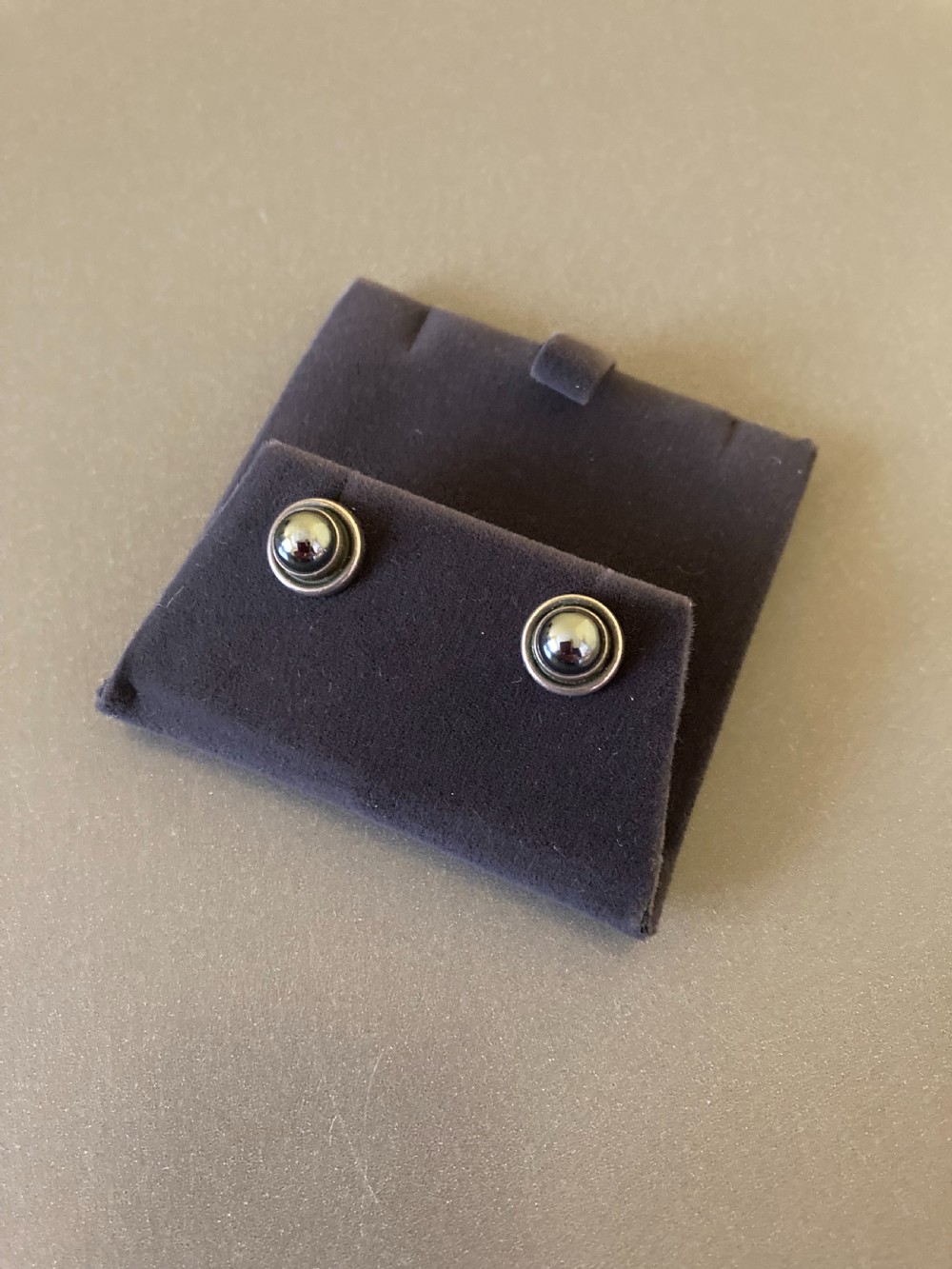 Georg Jensen Danish Silver Earrings With Hematite. No 8.