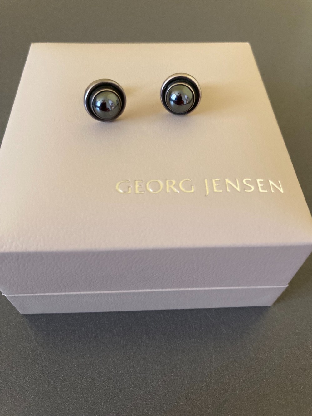 Georg Jensen Danish Silver Earrings With Hematite. No 8. View IV