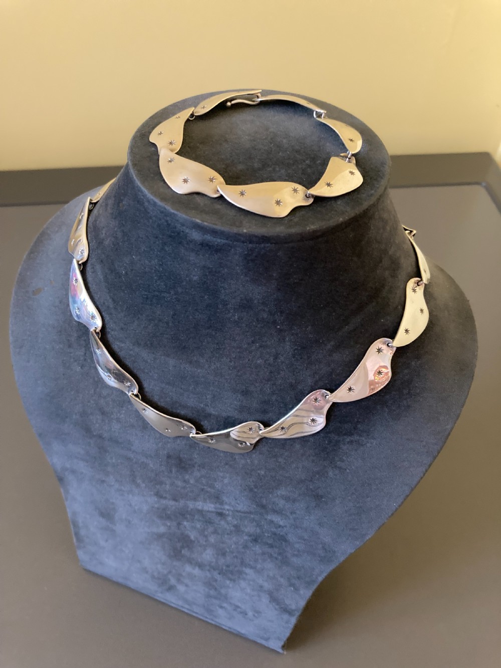 Danish Silver Necklace and Bracelet Set. 1960s.