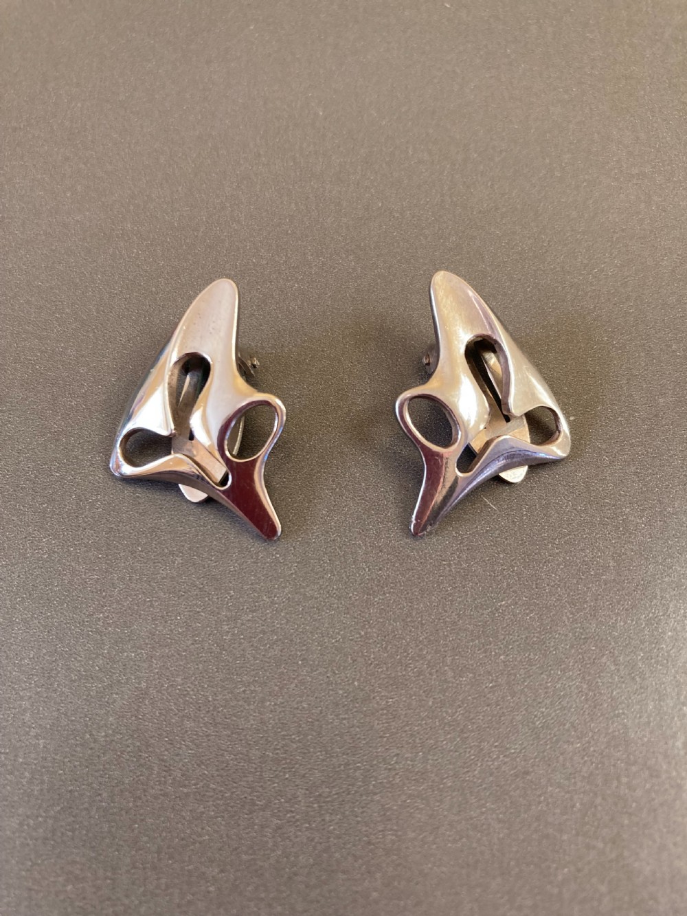 Georg Jensen Danish Silver Ear Clips. 1950s.