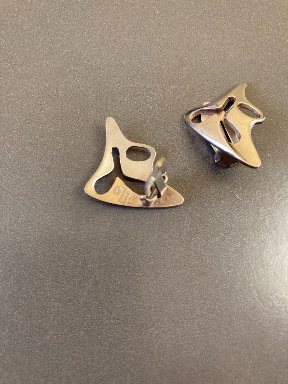 Georg Jensen Danish Silver Ear Clips. 1950s. View III