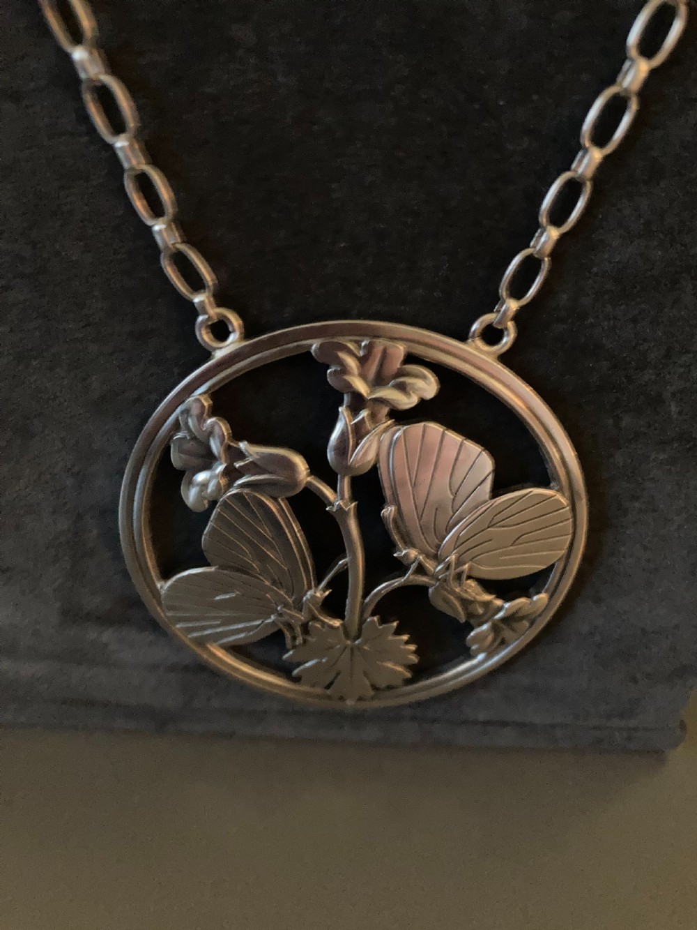 Georg Jensen Danish Silver Pendant with Butterflies. View IV