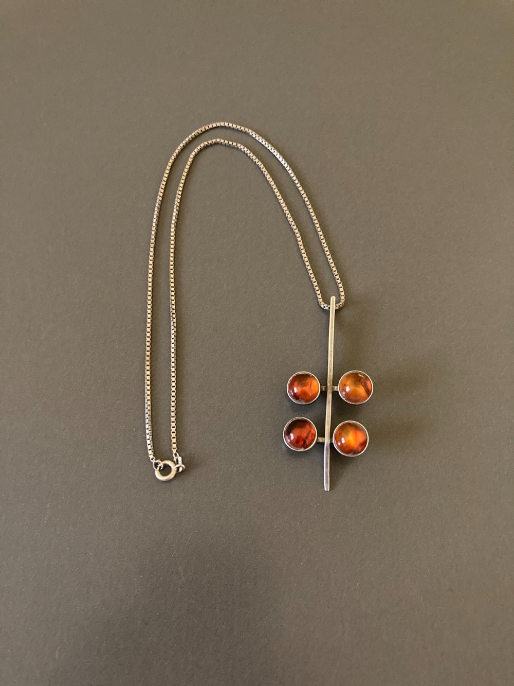 Danish Silver Pendant with Amber. 1960s. By N E From.
